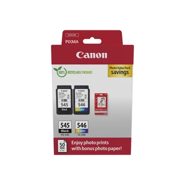 Canon PG-545 + CL-546  - Tintapatron Multipack - 1x8 ml + 1x8 ml + 50 lap GP501 10x15 fényes fotópapír